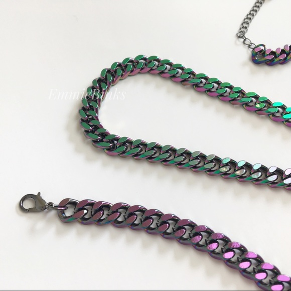 New Oil Slick Chain Link Necklace | Iridescent Miami Cuban Chain | Unisex - Picture 6 of 16